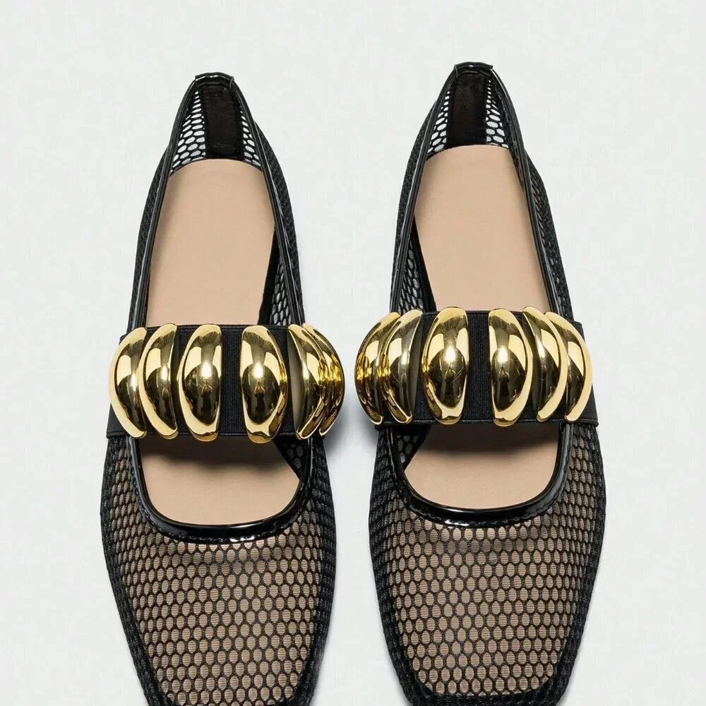 Black Elegant Women's Summer Hollow Breathable Fishnet Loafers